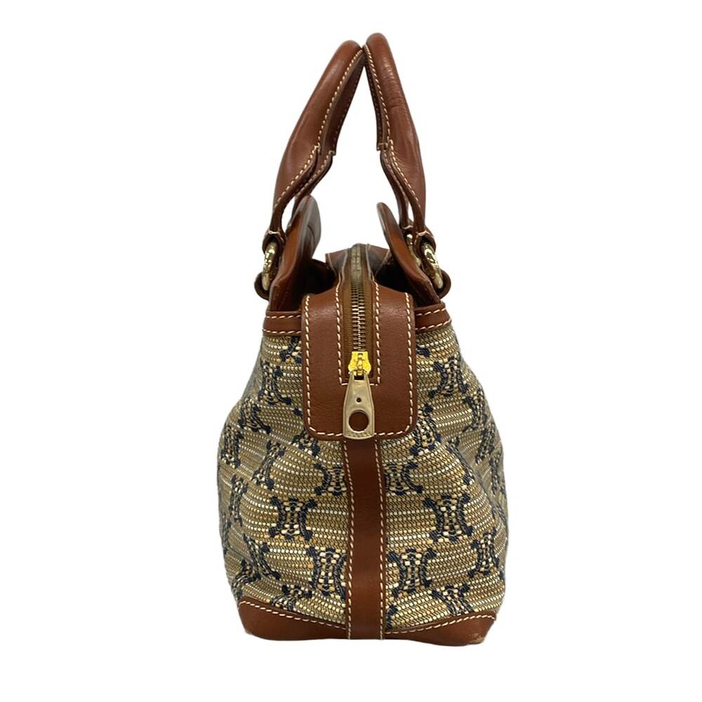 Celine Paris Macadam Handbag Beige Brown Dark Navy Jacquard Leather - Picture 4 of 15